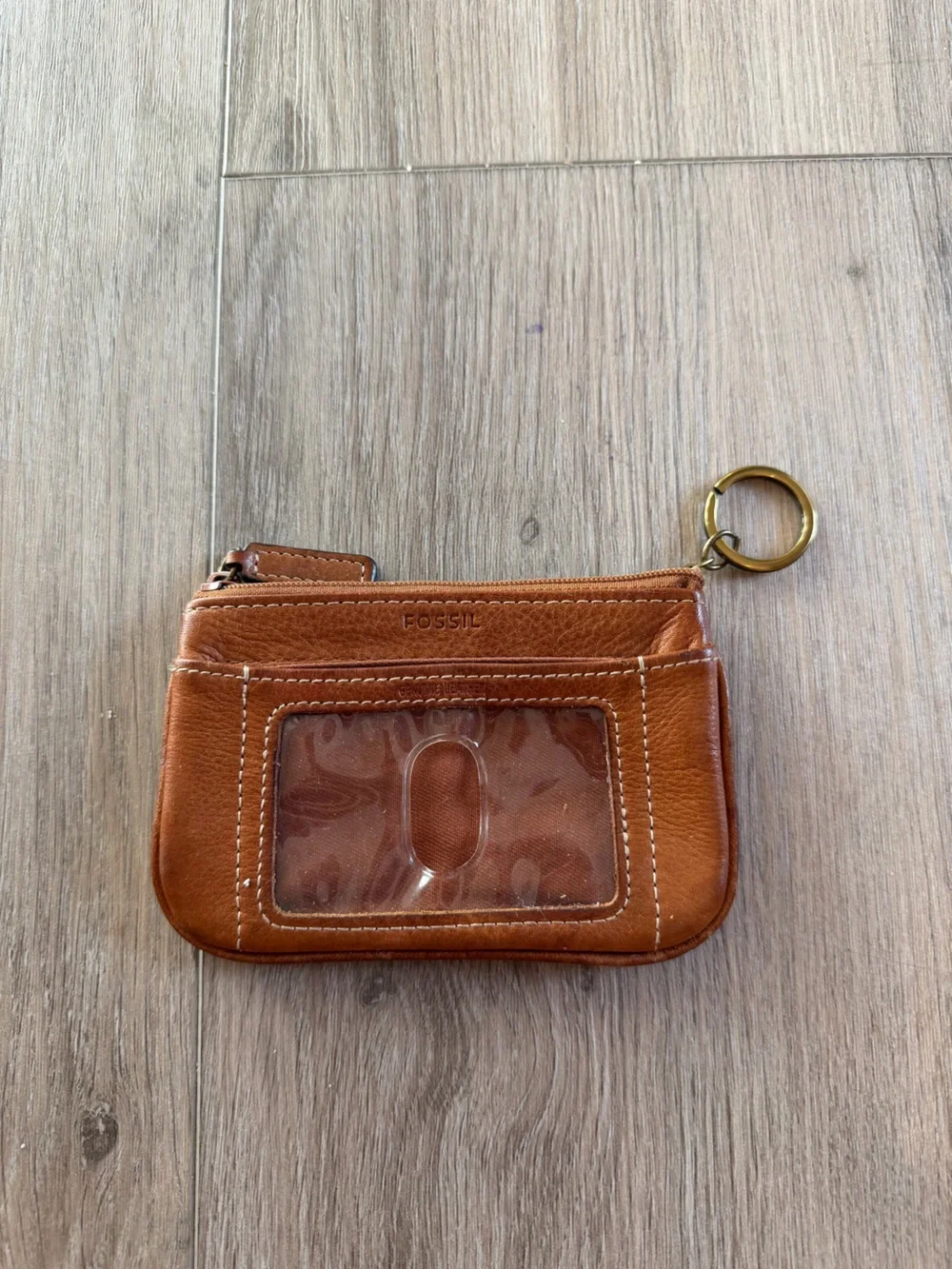 Fossil Leather Multi-Color Stripe Zip Pouch with Keyring